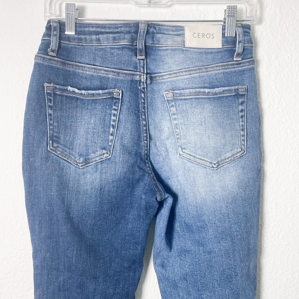 Ceros high rise straight jeans blue ripped raw hem distressed size 25 - Picture 6 of 11